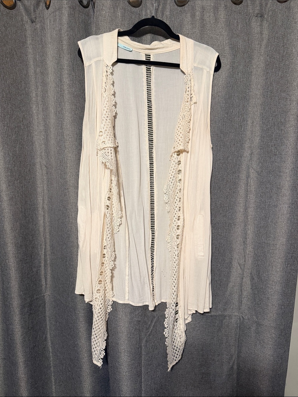 Maurices Cream Crochet-Trim Open Front Camisole Vest
